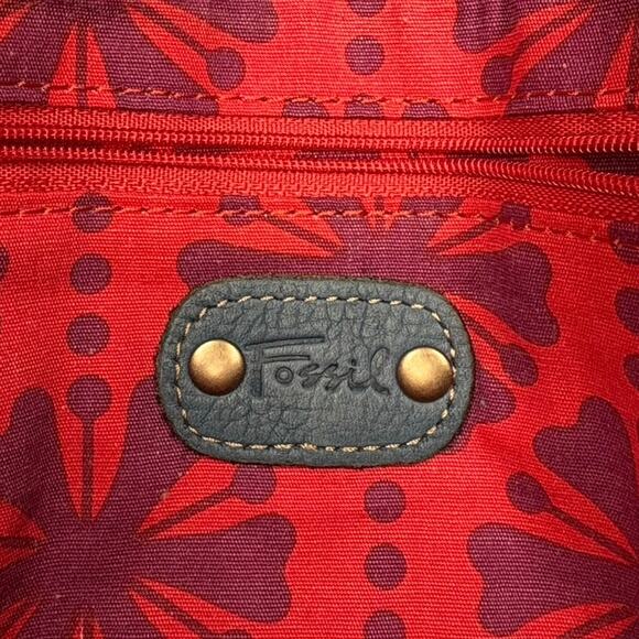 Vintage Y2K Fossil East West Shoulder Bag Blue Denim Stitch Leather Buckle - Picture 6 of 10